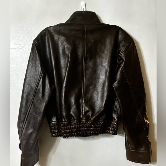Sold - Sandro Vintage Style Leather Bomber Jacket - Picture 8 of 9